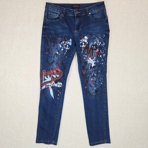 The Style Between Us Womens Graffiti Skinny Jeans Size 9 Streetwear Wearable Art